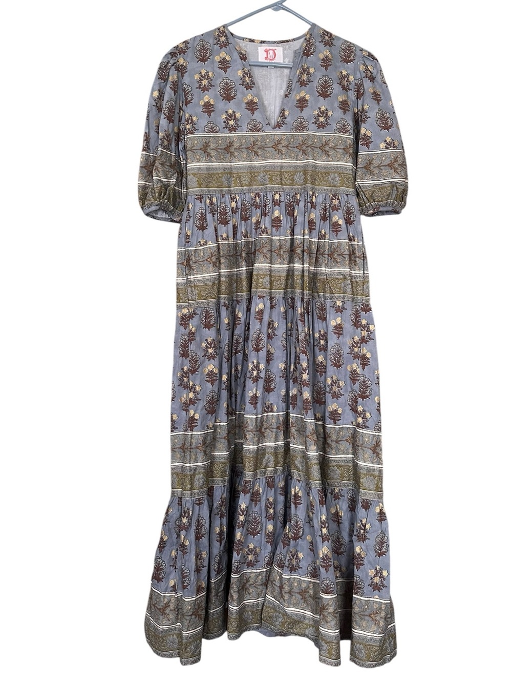 Victoria Dunn Blue Floral Farmhouse Prairie Style Maxi Dress Size XS